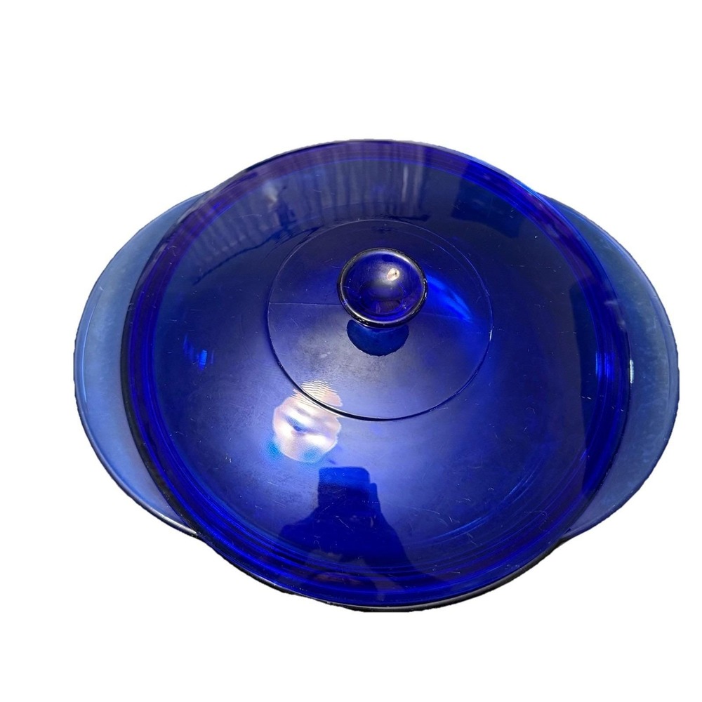 Anchor Hocking Cobalt Blue Round Covered Lidded Casserole Dish 9" 2 Qt Vintage - Picture 2 of 12